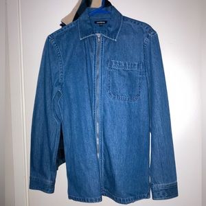 Express men’s blue denim zip up collared shirt jacket size small